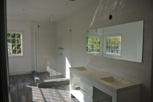 Custom frameless shower door installation in Denville NJ bathroom